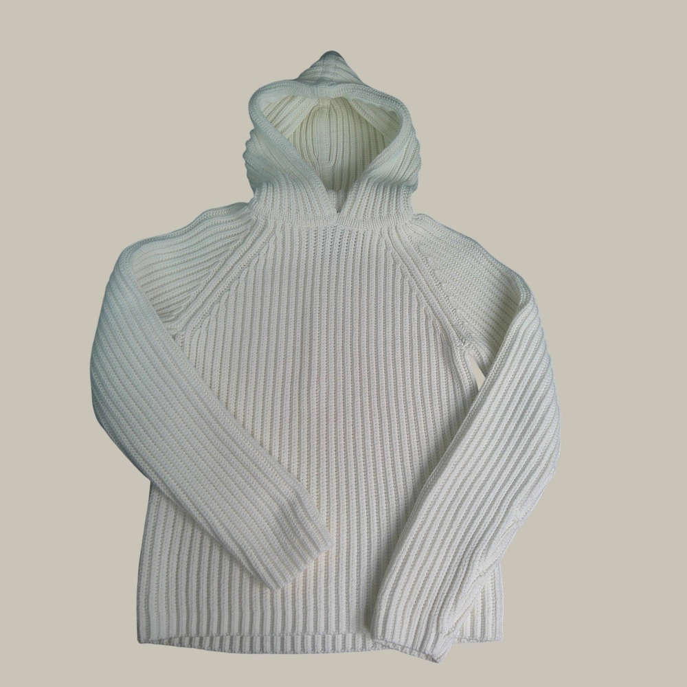 Polo Jeans Co Ralph Lauren Cream Ribbed Knit Hoodie Sweater Women's Large